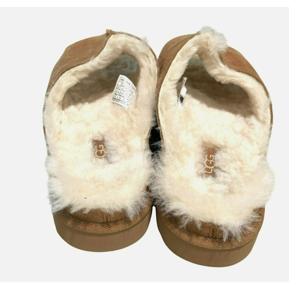 UGG Suede Greenport Shearling Open-Toe Shoes Slip On Slippers Sz 8 Chestnut New - Picture 6 of 8